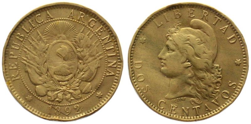 Argentinien 2 Centavos 1892